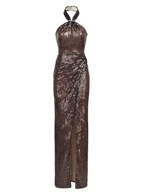 Umbra Sequin Lace Halter Gown