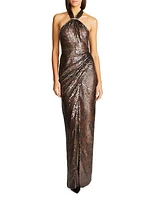 Umbra Sequin Lace Halter Gown