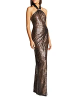 Umbra Sequin Lace Halter Gown