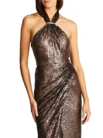 Umbra Sequin Lace Halter Gown