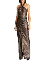 Umbra Sequin Lace Halter Gown