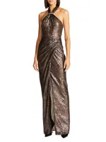 Umbra Sequin Lace Halter Gown