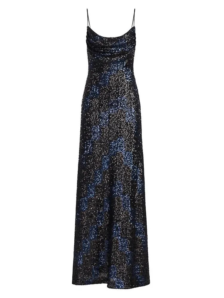 Syrena Wave Sequin Cowl Neck Dress