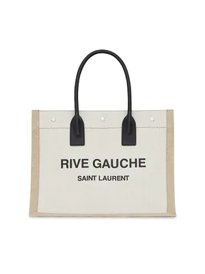 Rive Gauche Small Tote Bag In Linen And Leather