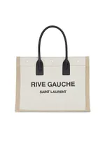 Rive Gauche Small Tote Bag In Linen And Leather