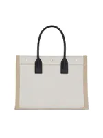 Rive Gauche Small Tote Bag In Linen And Leather