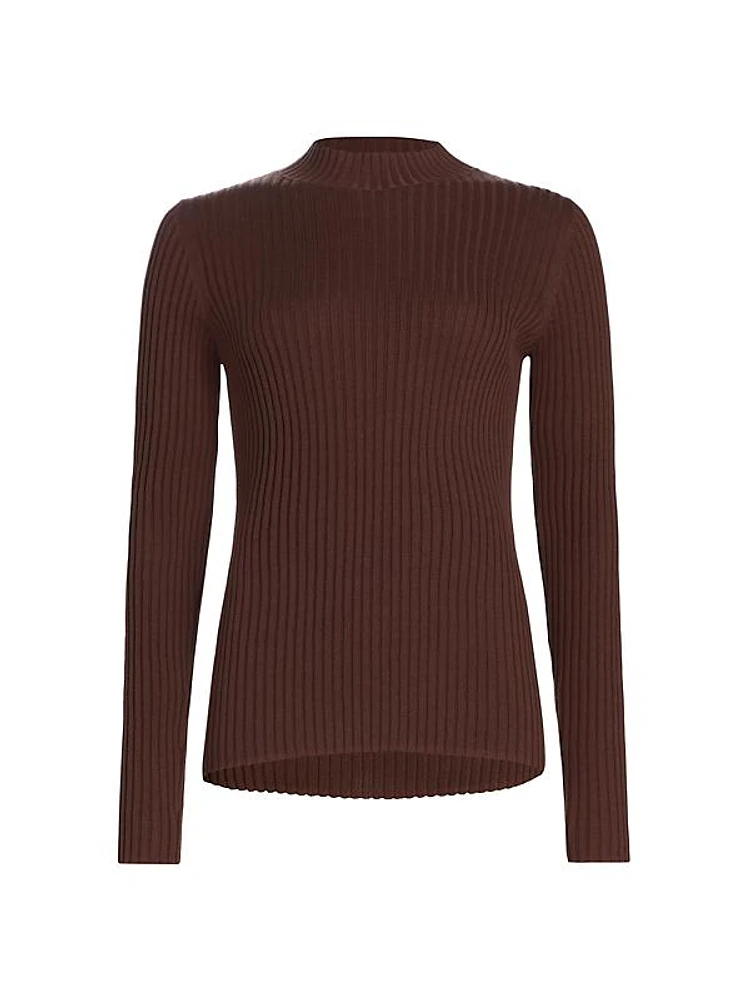 Silk & Cotton Rib-Knit Mockneck