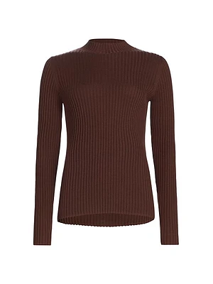 Silk & Cotton Rib-Knit Mockneck