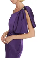 Aubrey Satin One-Shoulder Sheath Gown