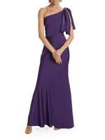 Aubrey Satin One-Shoulder Sheath Gown