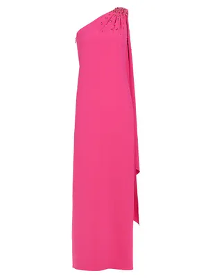 Leslie Asymmetric Embellished Stretch Crepe Gown