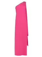 Leslie Asymmetric Embellished Stretch Crepe Gown