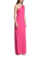 Leslie Asymmetric Embellished Stretch Crepe Gown