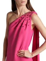 Leslie Asymmetric Embellished Stretch Crepe Gown