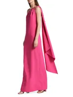 Leslie Asymmetric Embellished Stretch Crepe Gown