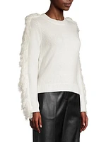 Crewneck Fringe-Sleeve Sweater