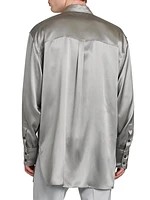 Oversized Silk Button-Front Shirt