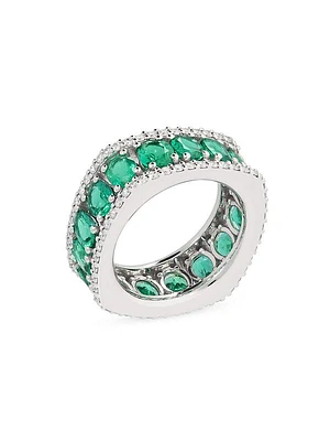 Procida 18K White Gold, Diamond & Emerald Band Ring