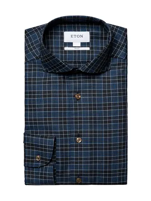 Contemporary-Fit Checked Wool Dress Shirt