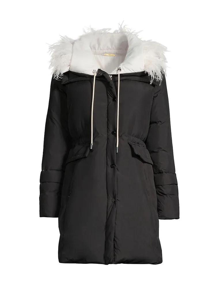 Hayden Hooded Feather-Embellished Coat