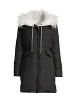 Hayden Hooded Feather-Embellished Coat