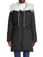 Hayden Hooded Feather-Embellished Coat