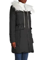 Hayden Hooded Feather-Embellished Coat