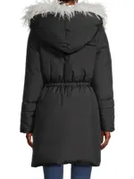 Hayden Hooded Feather-Embellished Coat