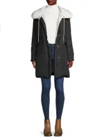 Hayden Hooded Feather-Embellished Coat