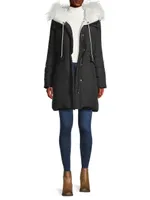 Hayden Hooded Feather-Embellished Coat