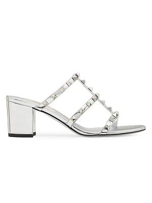 Rockstud Mirror-effect Slide Sandals