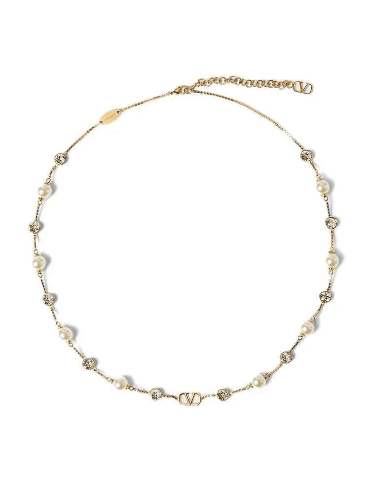 Vlogo Signature Metal Necklace with Pearls and Swarovski Crystals