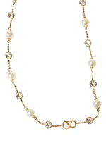 Vlogo Signature Metal Necklace with Pearls and Swarovski Crystals