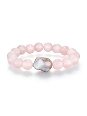 Organic Gems Venus Rose Quartz & Baroque Pearl Stretch Bracelet