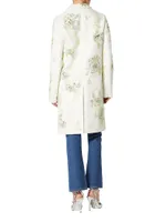 Compact Drap Coat With Floral Embroidery