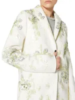 Compact Drap Coat With Floral Embroidery