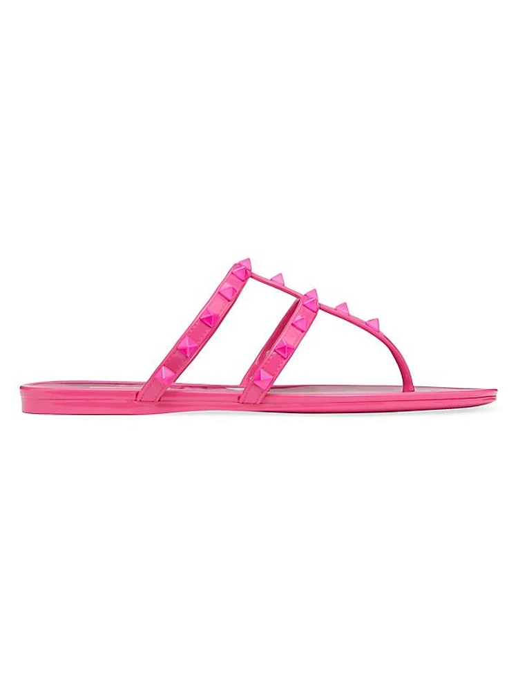 Rockstud Low Thong Sandals in Transparent Polymeric Material