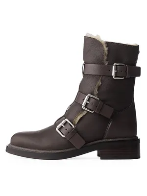 Leather Buckled Moto Boots