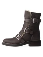 Leather Buckled Moto Boots