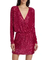 Blair Sequin Wrap-Effect Minidress