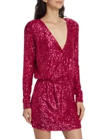 Blair Sequin Wrap-Effect Minidress