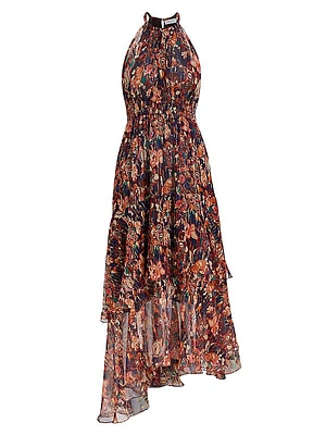 Elaine Silk Chiffon Halter Midi-Dress