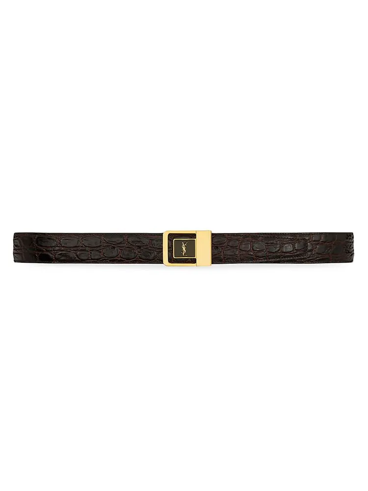 Buckle Belt Crocodile Embossed Leather