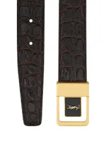 Buckle Belt Crocodile Embossed Leather