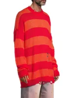 Distressed Striped Oversize Sweater