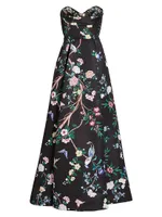 Strapless Floral Satin Gown