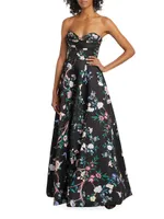 Strapless Floral Satin Gown