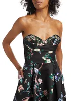 Strapless Floral Satin Gown