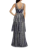 Metallic Filigree Tiered Gown