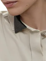 Stretch Cotton Poplin Shirt With Precious Wingtip Collar